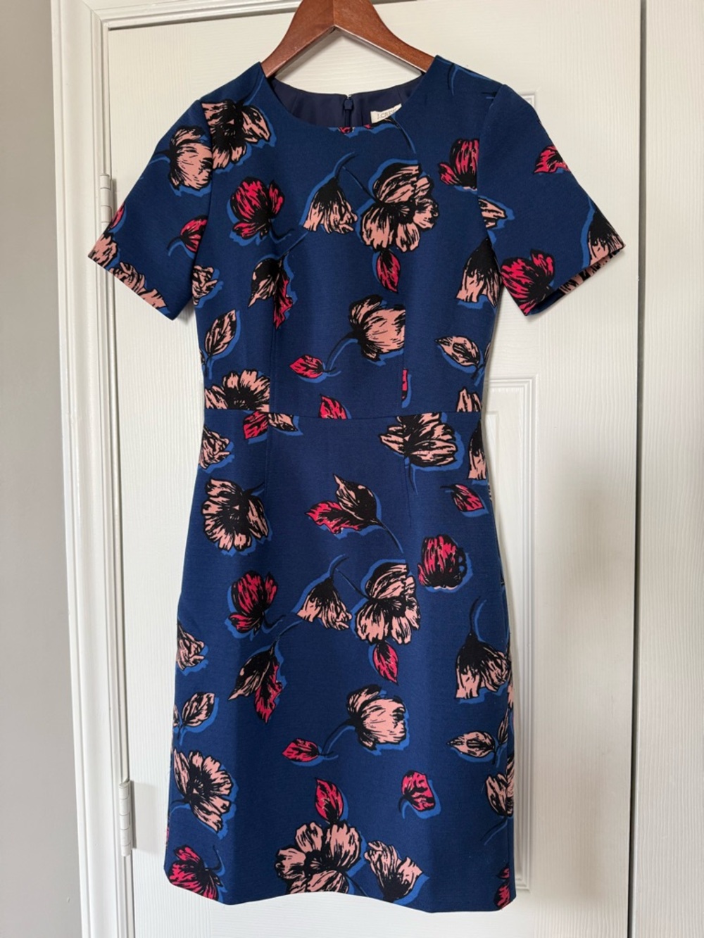 J Crew Blue Floral Midi Dress Office Attire Size 00 - Picture 3 of 9